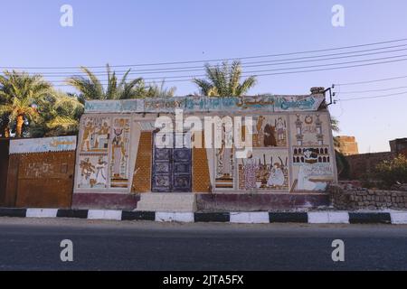 Luxor, Egypt - November 13, 2020: Local Egyptian Buildings and Sightseeing places near the main Road Stock Photo