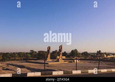 Luxor, Egypt - November 13, 2020: Local Egyptian Buildings and Sightseeing places near the main Road Stock Photo