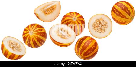 Falling vietnamese melon isolated on white background Stock Photo