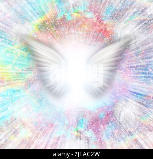 Shining angel's wings, rays of light. 3D rendering Stock Photo