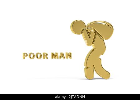 Golden 3d poverty icon isolated on white background - 3d render Stock Photo