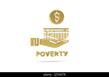 Golden 3d poverty icon isolated on white background - 3d render Stock Photo