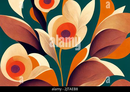 Illustrative picture of a decorative flowers, art deco, retrofuturistic and art nouveau. Stock Photo