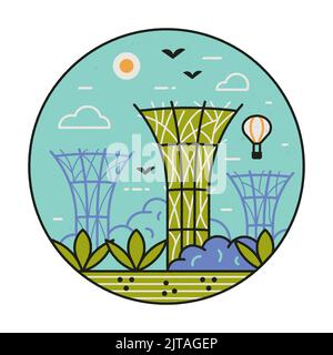 Singapore Gardens by the Bay line Circle Icon Stock Vector