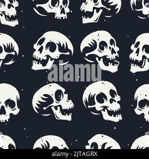 Grunge textured seamless background with human skulls Stock Vector