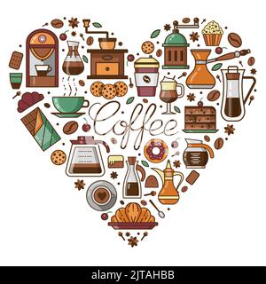 Coffee and Pastry Icons Print Stylized in Circle Stock Vector