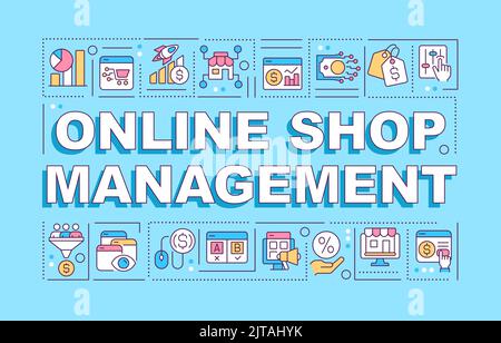Online shop management word concepts turquoise banner Stock Vector