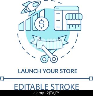 Launch your store turquoise concept icon Stock Vector