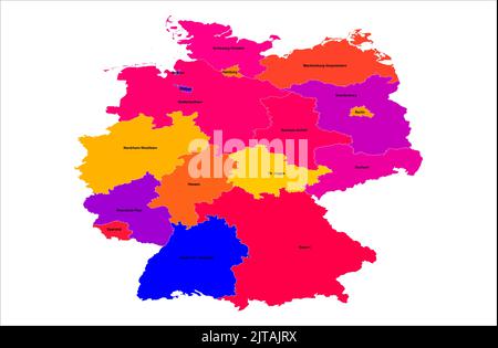 Germany States Vector map illustration on white background , administrative areas of germany Stock Vector