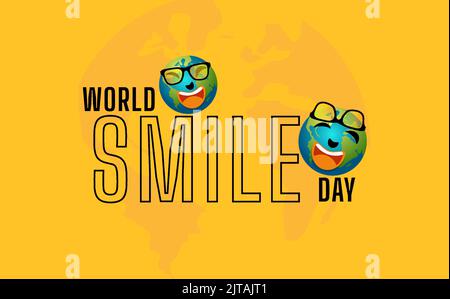 world smile day poster, smiling globe illustration, good for world smile day celebration, flat design, brochure design, poster, flyer, card, flat illu Stock Vector