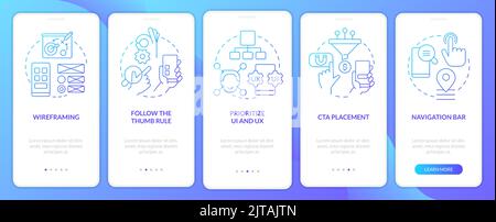 Mobile website development blue gradient onboarding mobile app screen Stock Vector