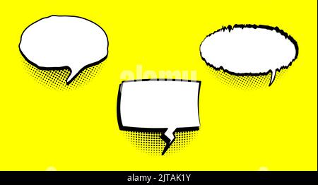 Set of empty hand drawn comic speech bubbles with halftone shadows. Pop art style. Vector illustration Stock Vector