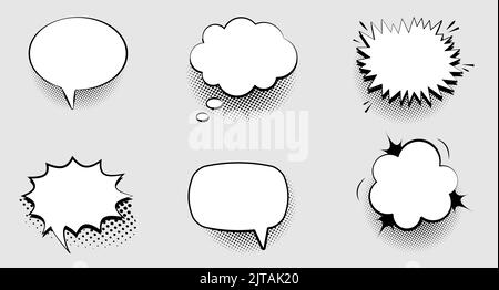 Set of empty comic speech bubbles with halftone shadows. Pop art style. Vector illustration Stock Vector