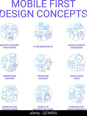 Mobile first design blue gradient concept icons set Stock Vector