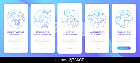 Mobile first key elements blue gradient onboarding mobile app screen Stock Vector