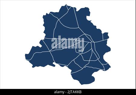 India New Delhi Map vector illustration with road on white background , administrative areas of New Delhi , new delhi roadway Stock Vector