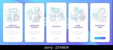 Advantages of mobile first design blue gradient onboarding mobile app screen Stock Vector