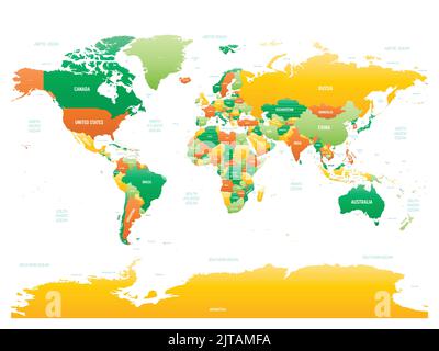 World map detailed political map with lables Stock Vector