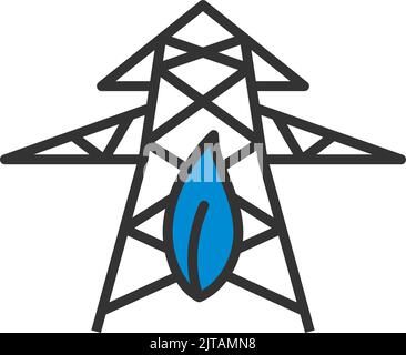 Electric Tower With Leaf Icon. Editable Bold Outline With Color Fill Design. Vector Illustration. Stock Vector