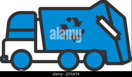 Garbage Car With Recycle Icon. Editable Bold Outline With Color Fill Design. Vector Illustration. Stock Vector