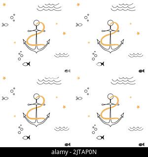 Cute seamless pattern nautical theme. Ocean and sea life background for children Stock Vector