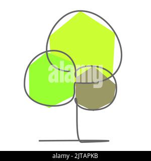 Continuous single line drawing of a green leaf. simple flat colored drawing for natural and environmental design concept Stock Vector