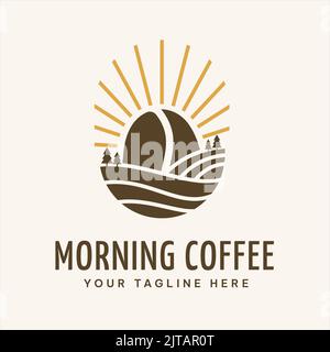 Coffee bean illustration design logo in the morning, Premium Coffee Label, Coffee Badge, Coffee Emblem. Go to Restaurants, Cafes, Shops. Vector illust Stock Vector