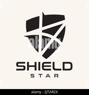 Logo Design Shield illustration design icon with star symbol in trendy flat style isolated Stock Vector