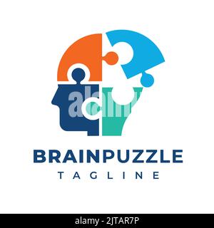 Human face brain intelligence colored puzzle illustration, symbol, template, vector design icon Stock Vector