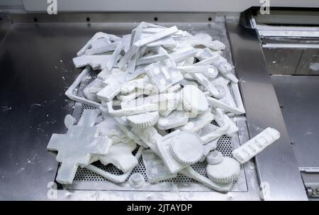 Detail objects printed on powder 3D printer and covered white polyamide ...