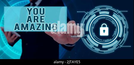 Conceptual caption You Are Amazing. Business showcase To have a great opinion about someone Admiration Wonder Pastel Sheet With Envelope, Stationery Stock Photo
