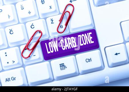 Handwriting text Low Carb Zone. Business showcase Healthy diet for losing weight eating more proteins sugar free Stock Photo