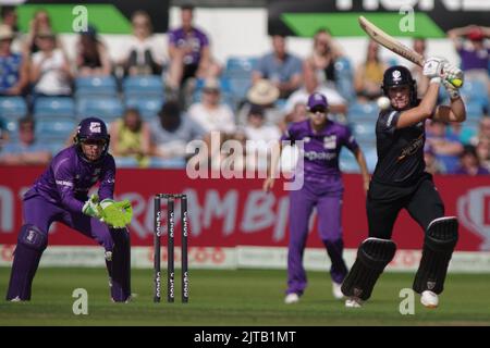 Leeds, England, 21 August 2022. Emma Lamb batting for Manchester Originals Women against Northern Superchargers Women in The Hundred at Headingley. Credit: Colin Edwards Stock Photo