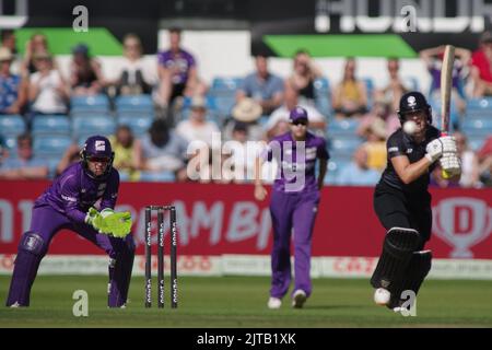 Leeds, England, 21 August 2022. Emma Lamb batting for Manchester Originals Women against Northern Superchargers Women in The Hundred at Headingley. Credit: Colin Edwards Stock Photo