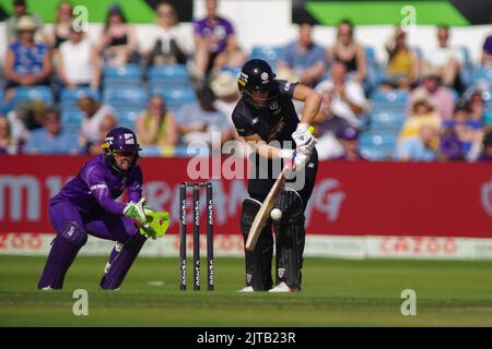 Leeds, England, 21 August 2022. Emma Lamb batting for Manchester Originals Women against Northern Superchargers Women in The Hundred at Headingley. Credit: Colin Edwards Stock Photo