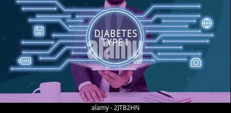 Conceptual display Diabetes Type 1. Concept meaning condition in which the pancreas produce little or no insulin Stock Photo