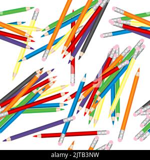 Piles of colored pencils seamless background Stock Vector