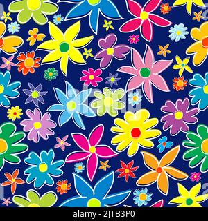 Hand-drawn colorful floral pattern with flowers in bloom Stock Vector