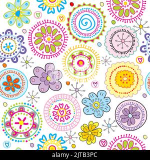 Hand-drawn colorful floral pattern on white background Stock Vector