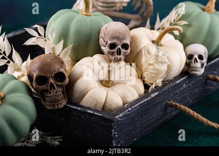 Elegant Halloween with white pumpkin Stock Photo