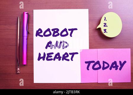 Conceptual caption Robot And Heart. Conceptual photo Sensitivity and care behind the machine technology Man In A Suit Showing Crucial Data Charts And Stock Photo