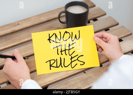 Text caption presenting Know The Rules. Word Written on Learn the accepted principle or instructions to follow Stock Photo