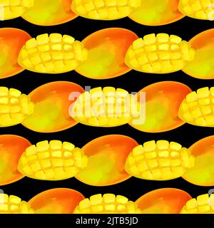 Seamless pattern with illustration a mango on a black background Stock Vector