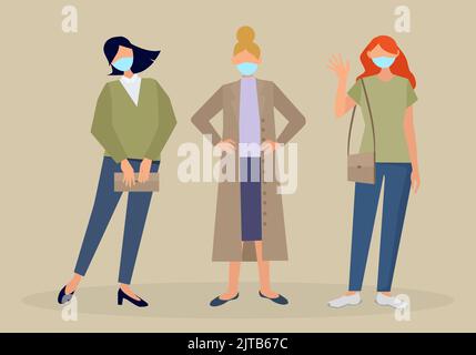 girls in medical masks and people in medical masks Stock Vector