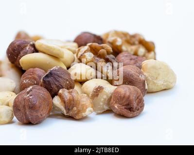 close up of nuts isolated on a white background Stock Photo