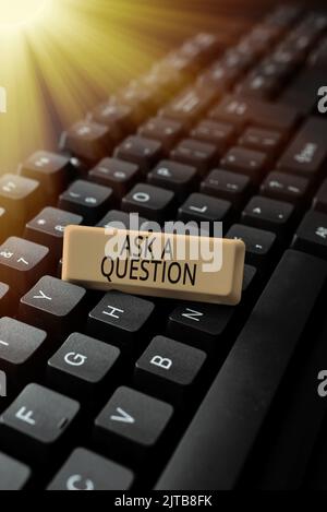 Text caption presenting Ask A Question. Business overview Look for expert advice solutions answers on help desk Stock Photo