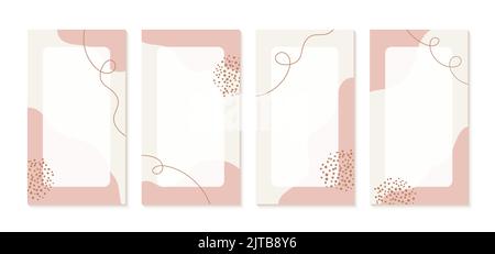 Instagram stories boho style templates with organic shapes and copy space for text. Earth tone neutral abstract hand drawn backgrounds Stock Vector