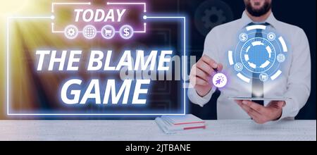 Conceptual caption The Blame GameA situation when people attempt to blame one another. Internet Concept A situation when showing attempt to blame one Stock Photo