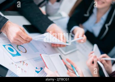 sale analysis business meeting discussion team Stock Photo