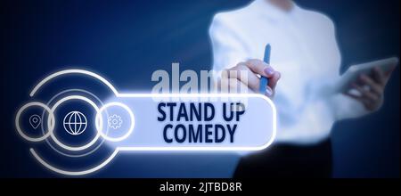 Conceptual display Stand Up Comedy. Business showcase Comedian performing speaking in front of live audience Stock Photo